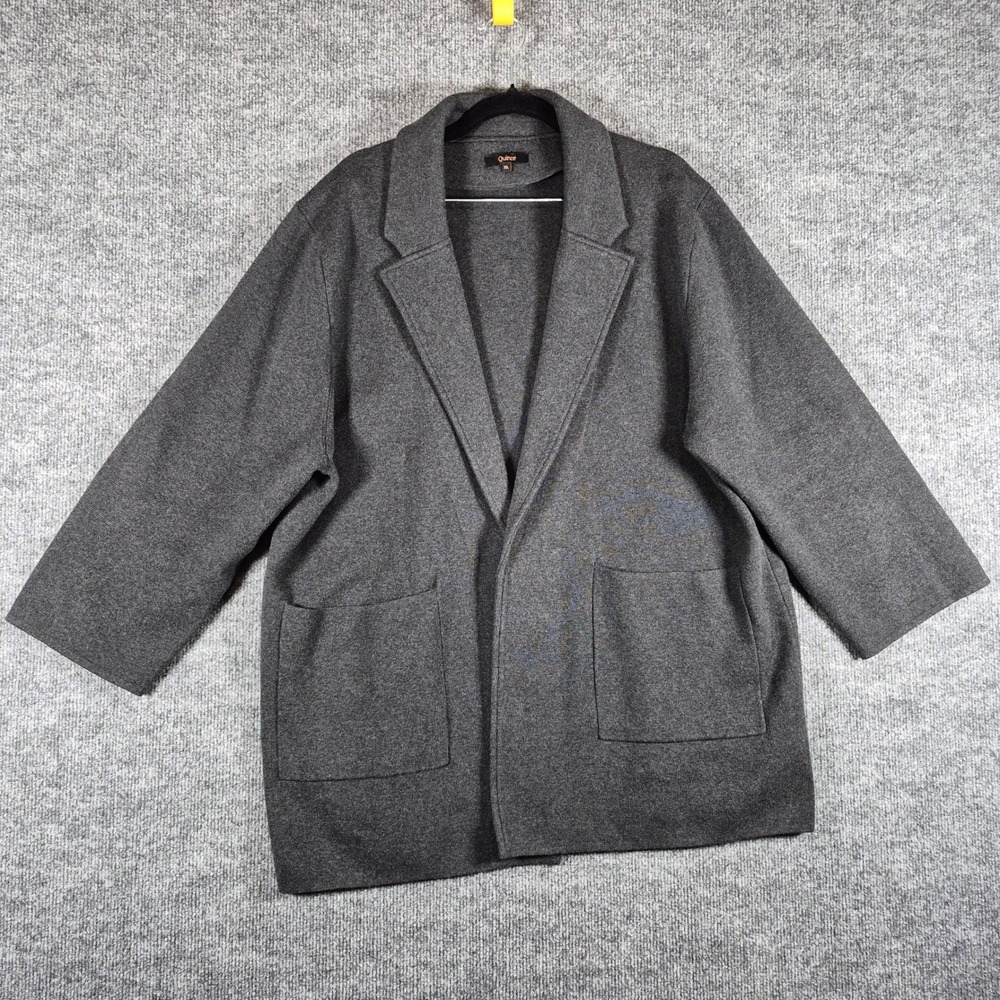 Quince Blazer Organic Cotton Knit XL Charcoal Gray Womens